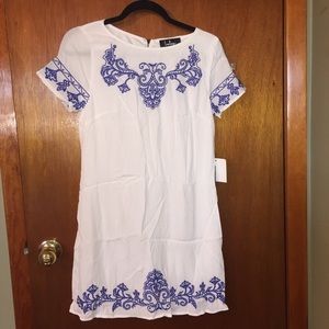Tale to Tell Blue & Ivory Embroidered Shift Dress